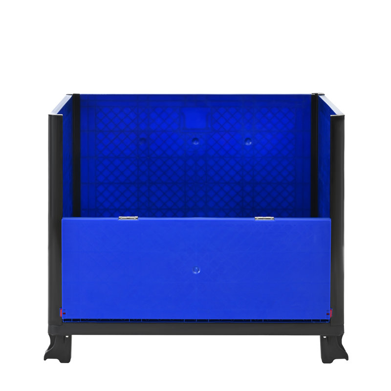 Collapsible Bulk Container With  Doors, Solid Wall,Total Capacity Of 600 Lbs Stacks Up To 4 High For A Total Of 2000 Lbs, Blue