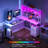 L-shaped Computer Desk With Power Outlets And Pegboard, Reversible Led Office Desk With Drawes And Storage Shelves, Gaming Desk With Monitor Stand-590420919