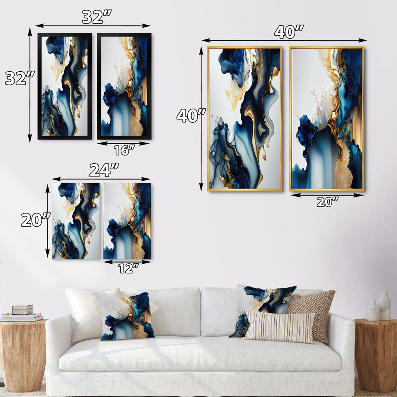 «Abstract Geode Marble Blue I», 2 pièces, Toile tendue, H 20 po x l 24 po