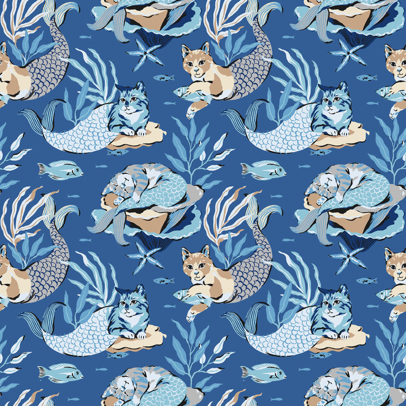 Papier peint adhésif Meowing Mermaids, Bleu