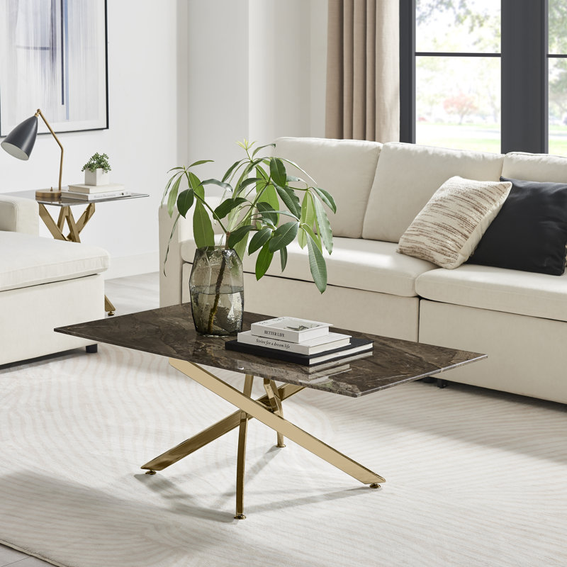 Lenworth Pedestal Coffee Table, Grey, Gold