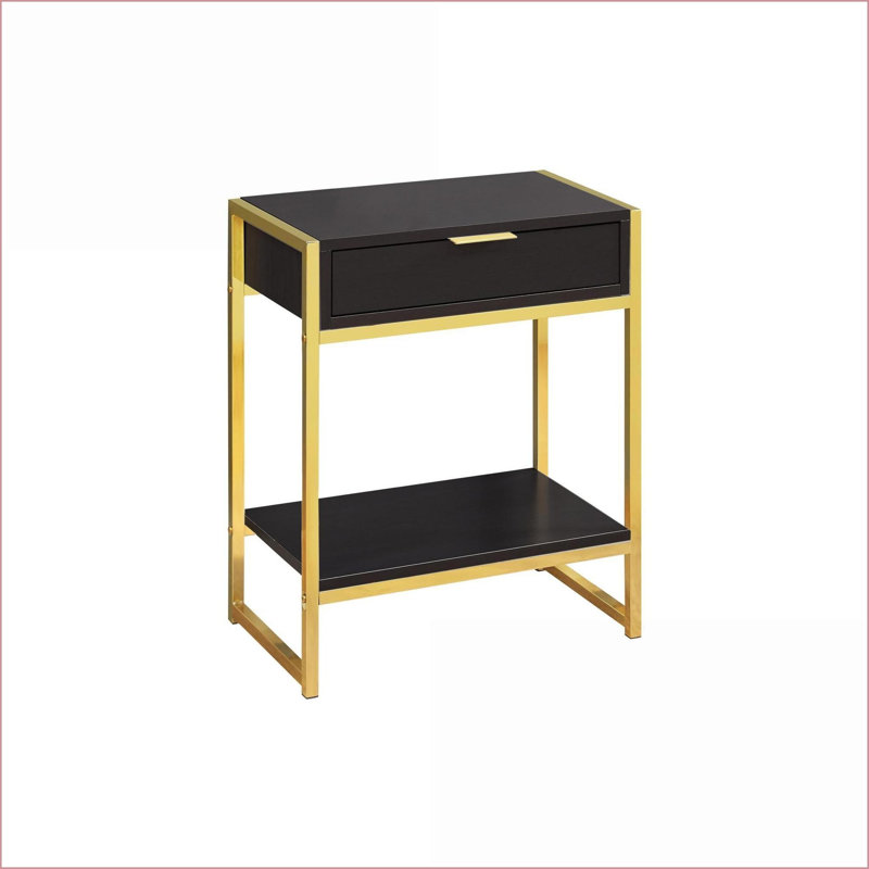Table basse moderne en stratifié brun avec métal doré - plateau spacieux et amp; Rangement pour le salon, Espresso Bois/Or