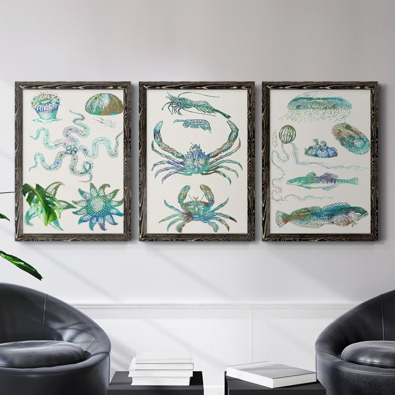 Aquatic Assemblage VII - Ensemble de 3 peintures sur toile encadrées, Noir, H 37,5 po x l 82,5 po x P 1,5 po