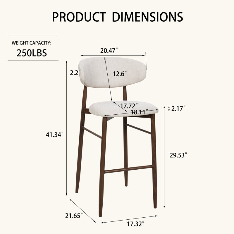 Tabourets de bar avec coussin Maust, Beige, Tabouret pour bar avec une hauteur d'assise de 29,