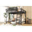 Lit mezzanine double avec échelle, lit mezzanine double en métal avec tablettes de rangement