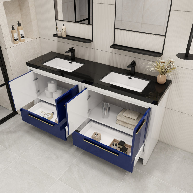 Ensemble de meuble-lavabo double 72 po Catori, Bleu nuit ultrabrillant