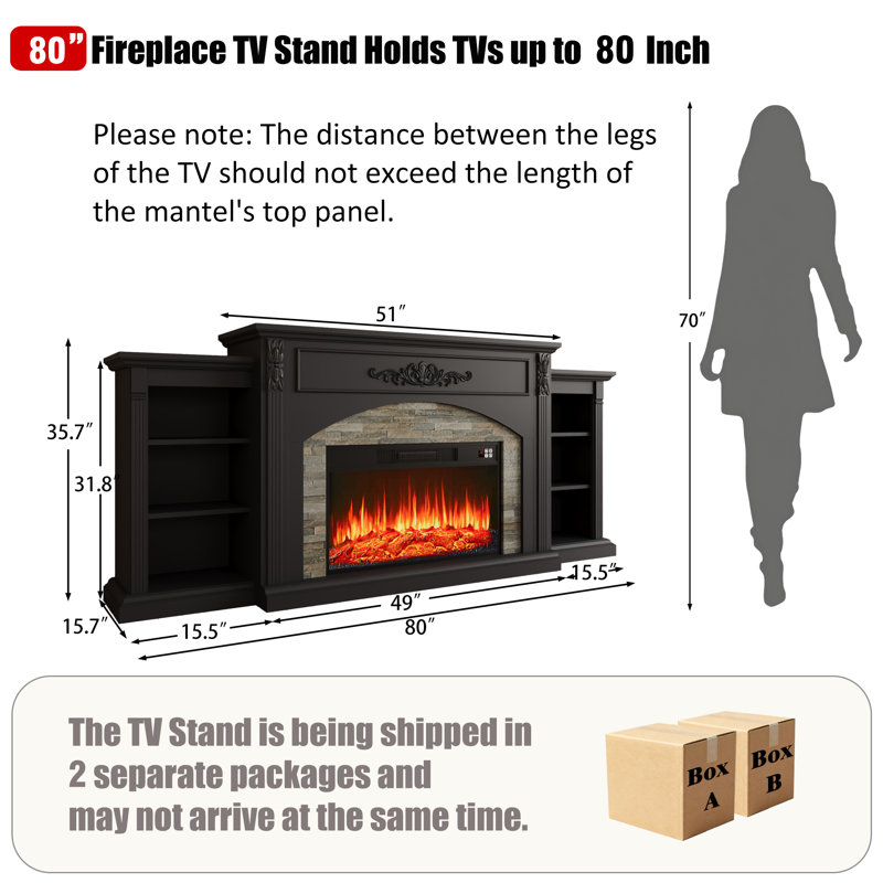 80"W Farmhouse Electric Fireplace Black