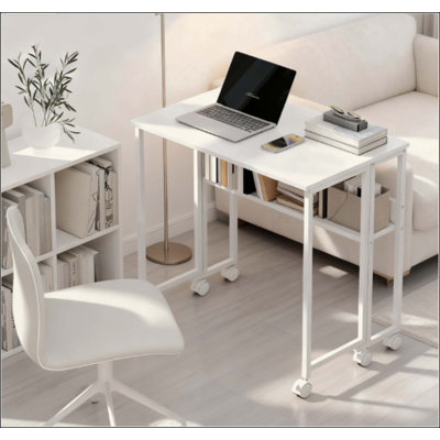 Bureau rabattable pliable avec sac de rangement, tablette et roulettes, bureau à domicile peu encombrant pour petits espaces