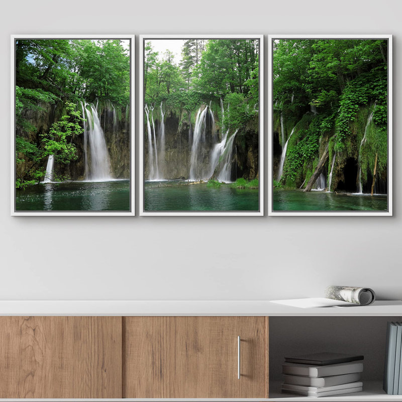 Nature, paysage, cascade, parc national de Plitvice, croatie, photo moderne, paysage, décoration murale, Cadre flottant blanc