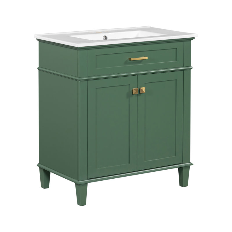 Meuble-lavabo de 30 po avec lavabo en céramique, tablettes réglables - intemporel pour les petites salles de bain, porte à fermeture douce, salles de bain attrayantes
