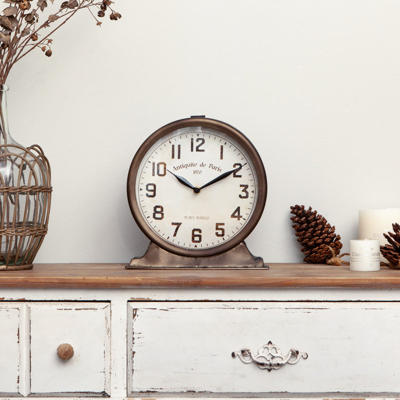 Analog Metal Quartz Movement / Crystal Tabletop Clock in Brown