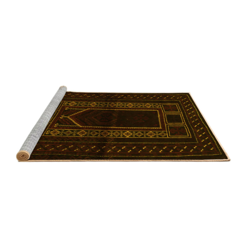 Tapis traditionnels jaunes lavables à la machine 1957, Rond 5 pi
