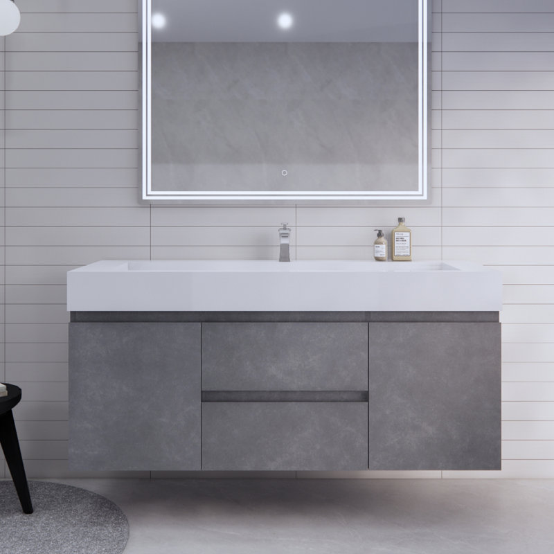 Babajide Bathroom Vanity with Acrylic Top, Cement Gray