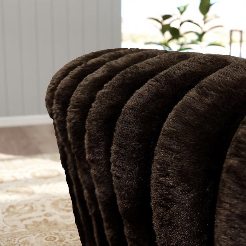 Fauteuil surdimensionné et demi Roundenne Furniture Solenne avec revêtement en velours côtelé géant, coussin réversible et coussin décoratif, chocolat