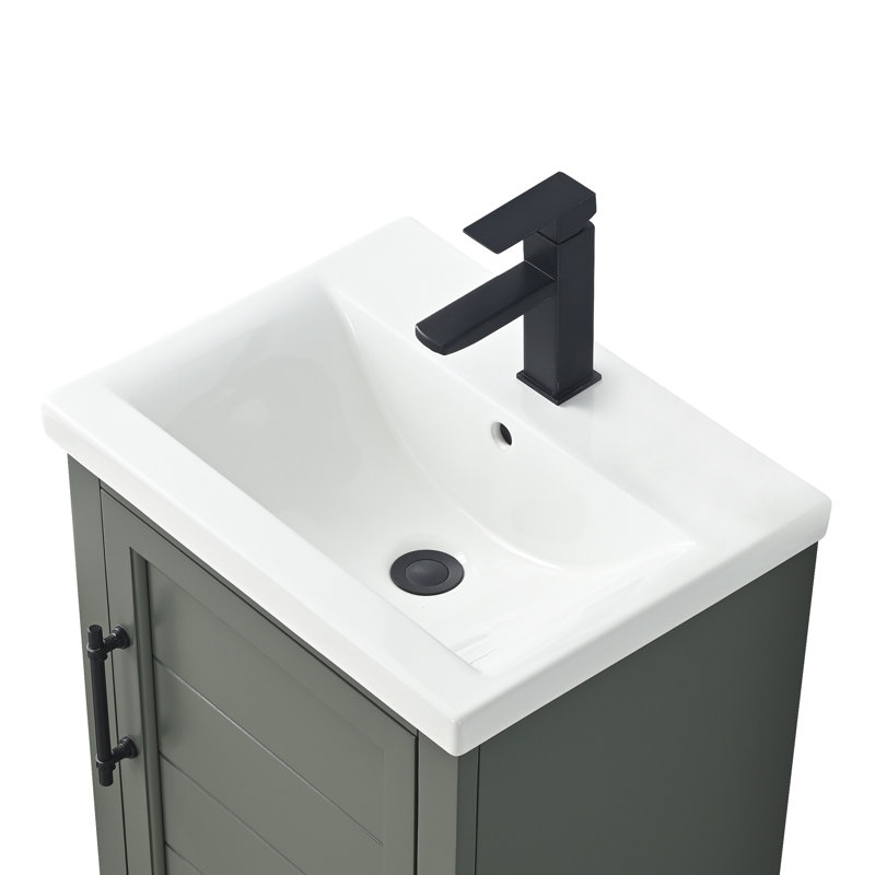 Vannes 20" Single Sink Freestanding Bathroom Vanity with Ceramic Top , Vintage Green