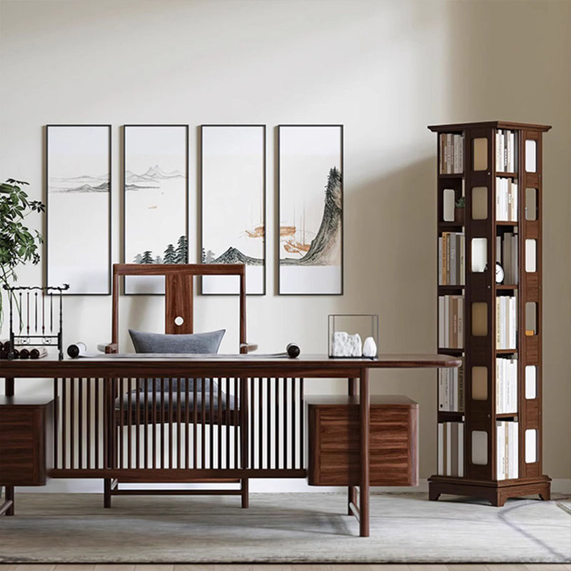 Nut-Brown Modern Solid wood Rotating Bookshelf