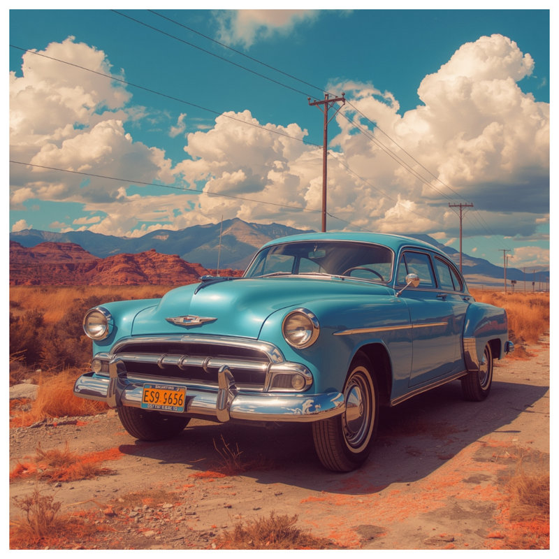 Toile de galerie rétro style rétro voiture bleue en plusieurs tailles, 20 po x 24 po