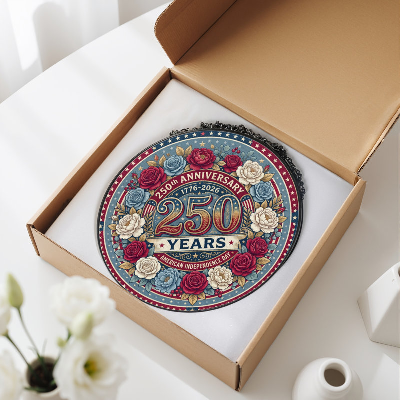 Panneau de fenêtre floral en verre pour décoration intérieure 250th Anniversary USA, H 12 po