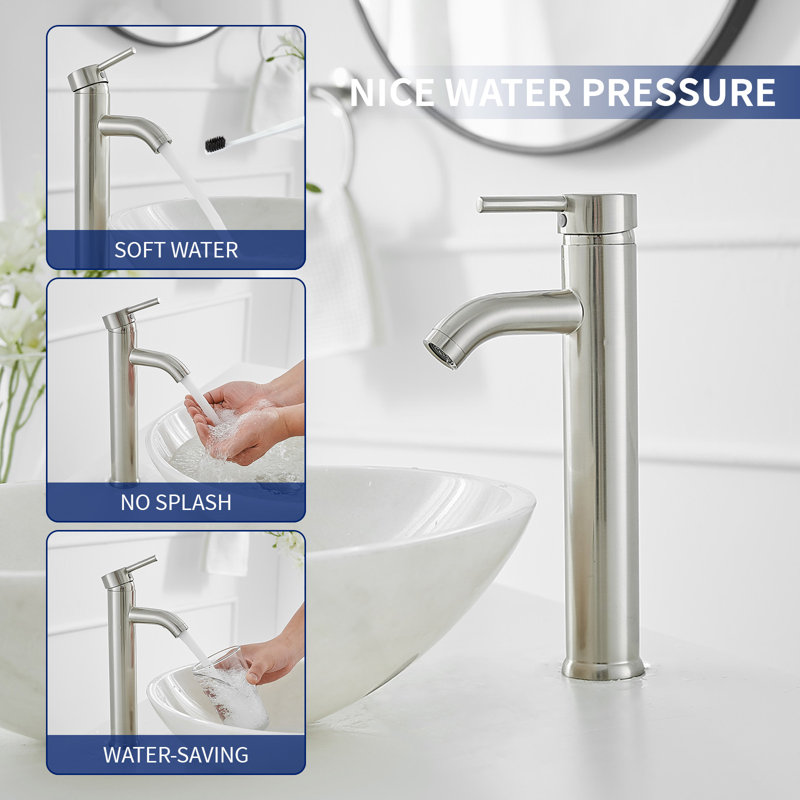 Single hole 1-handle WaterSense Low-arc Commercial/Residential Handle Bathroom Sink Faucet with Drain, Brushed Nickel, 7.48
