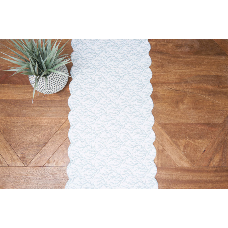 Seafoam Reef Cotton Nautical Design Coral Seashell Seaweed Table Runner