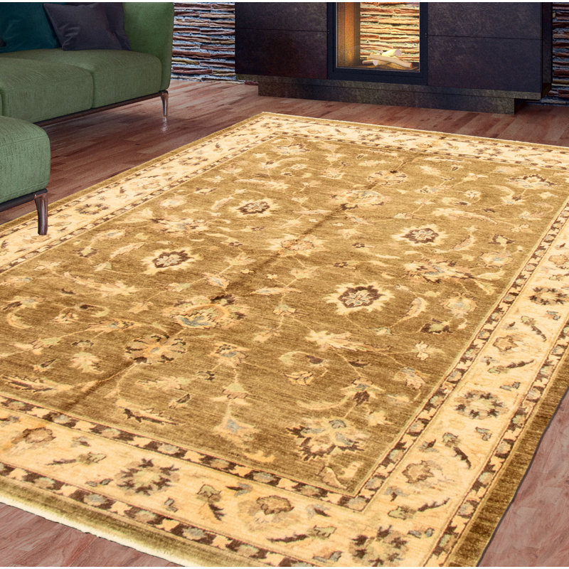 Tapis de zone en laine 6 pi 1 po x 9 pi 5 po "one-of-a-kind" à la main noué la 2010 chobi olive Agaro