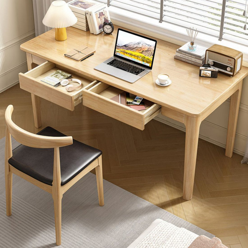 Bureau rectangulaire moderne et simple avec tiroirs, Burlywood, H 29,53 po x l 39,37 po x P 23,62 po