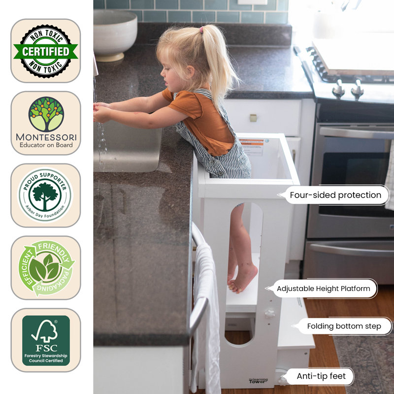 Explore 'N Store Learning Tower Kitchen Toddler Tower, Soft White