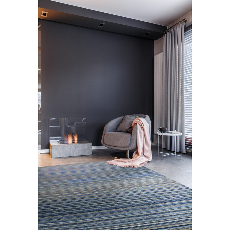 5x8 Blue Hand-Knotted Wool Horizon Stripe Geometric Modern Contemporary Carpet Rug