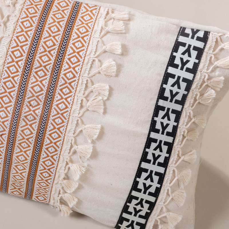 Attitash Striped White Rectangular Cushion Cover