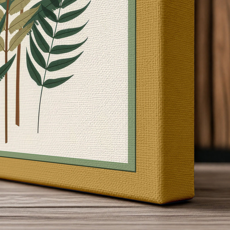 Three Fern Fronds Botanical - Wrapped Canvas, 18x12 - 45.7 x 30.5 cm, Ochre Border