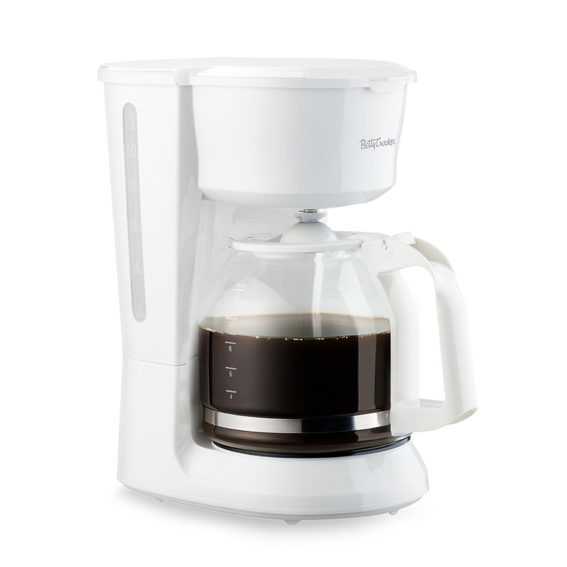 Betty Crocker 12-Cup Drip Coffee Maker with Heat Resistant Glass Carafe, White