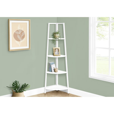 4 Tier White Metal Bookcase For Bedroom, Office - Maximize Corner Space, Utilization And Storage Potential Efficiency Home Office, Bedroom