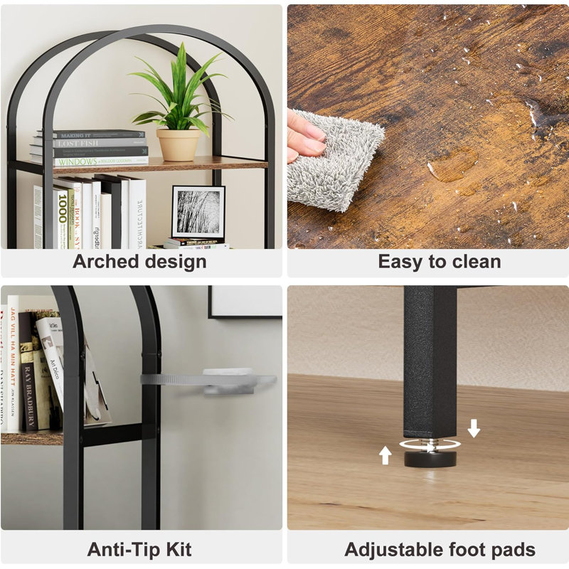 5-Tier Bookshelf Arched Display Racks Wood And Metal Bookcase