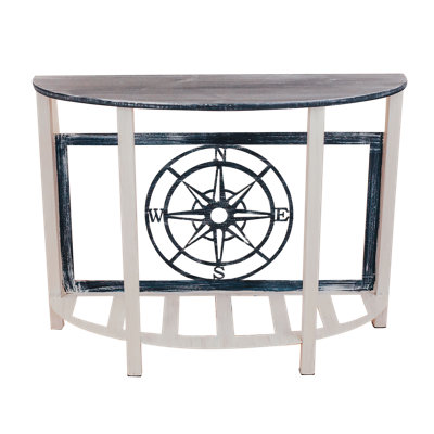 Cottage and Weathered Navy  Rounded 3D Sofa Table with Nautical Compass