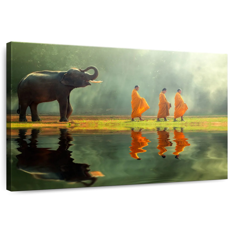 Adella Elephant And Monks, 32" H x 48" W