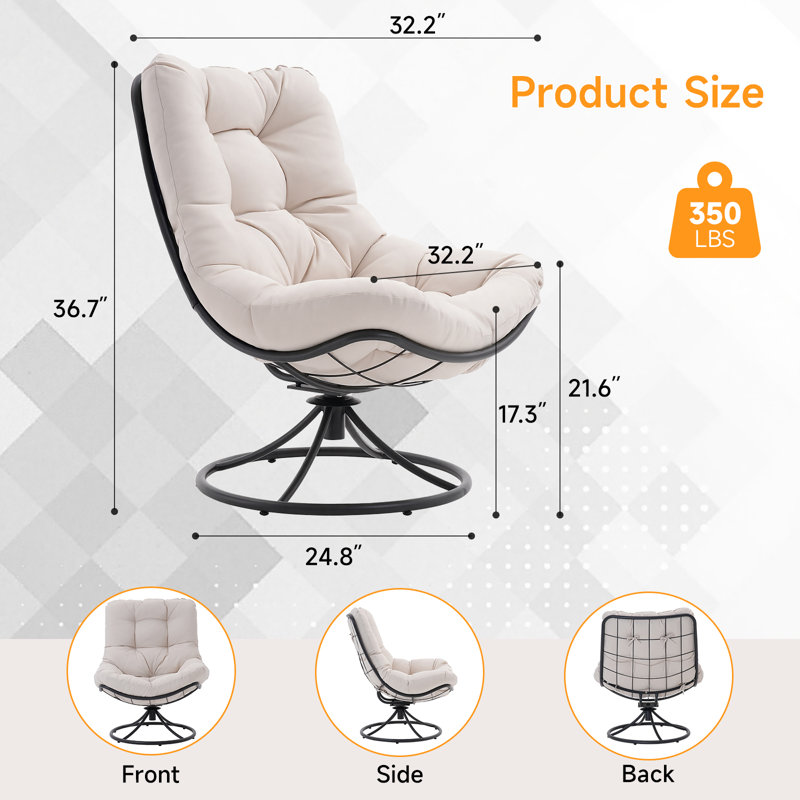 Swivel Accent Chair With Soft Thick Cushion, Living Room Chair, Beige