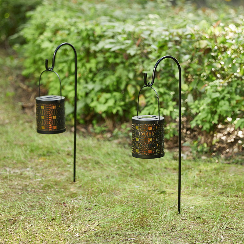Metal Cutout Pattern Solar Powered Lantern With LED Light