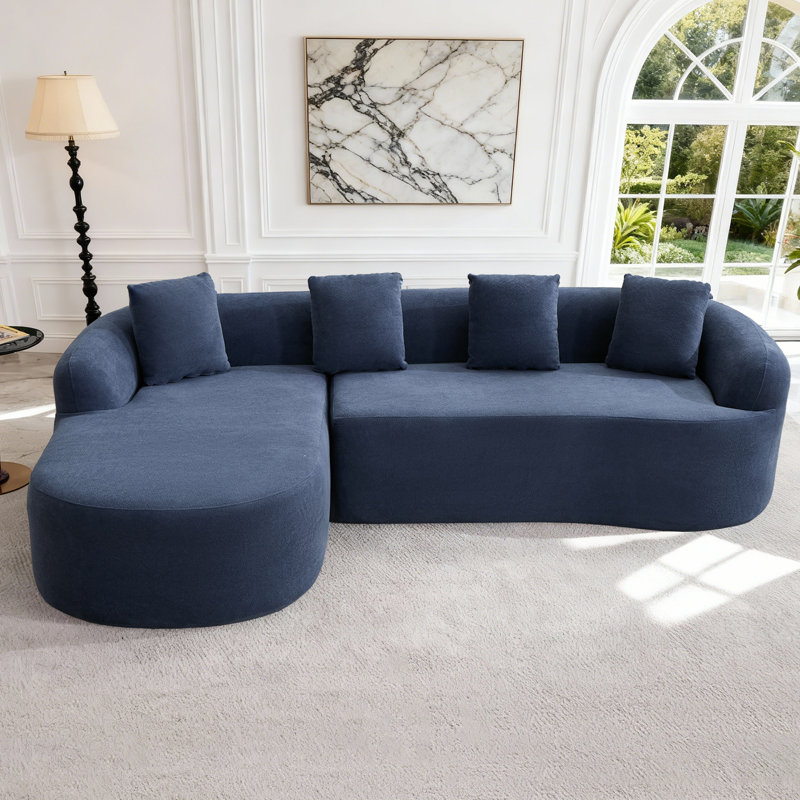 Canapé modulaire en chenille de 101 po avec méridienne en L Boneless, Face à la gauche, Chenille bleu