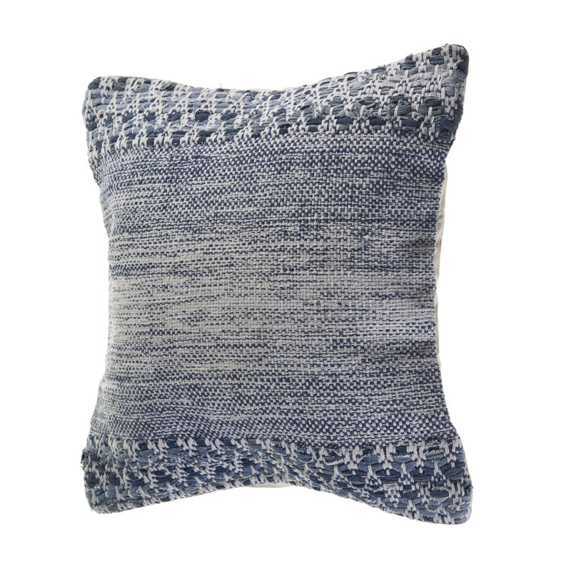 Blue and Ivory Chevron Textured Square Throw Pillow, 20 in
