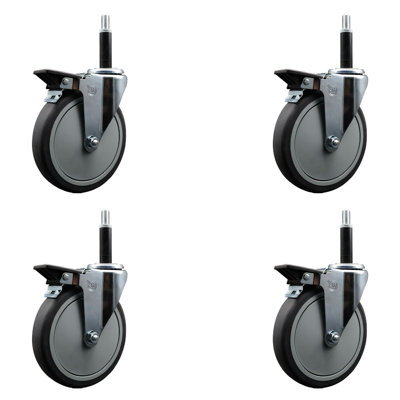 Thermoplastic Rubber Swivel 3/4 Inch Expanding Stem Caster Set with Brake SCC