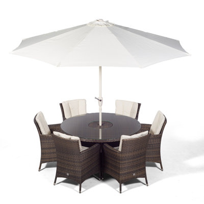 Karcher 6 - Person Patio Dining Set Umbrella Hole Included Round Table with Cushions Included