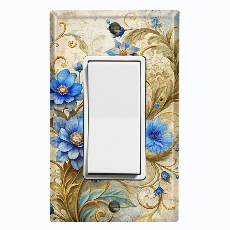 Couvercle de plaque d'interrupteur en métal; Chaise berçante GFI 1 taille US standard - Fleurs bleues élégantes