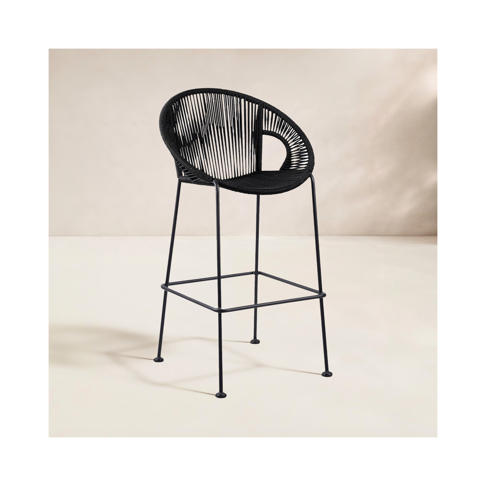 Champlost Outdoor Patio Steel Counter or Bar Stool with Rope, 30", Black Rope