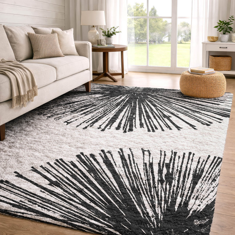 Tapis à poils longs lavable à la machine de qualité supérieure ADS642, Black, 3' x 5'