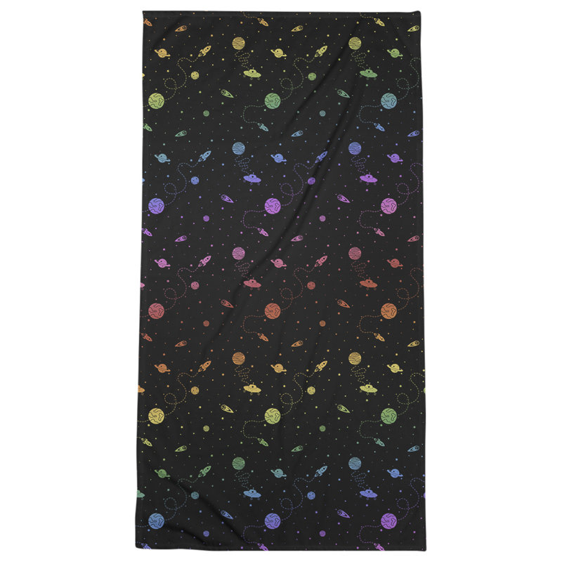 Serviette de bain à espace extérieur, Noir / Rouge / Blanc
