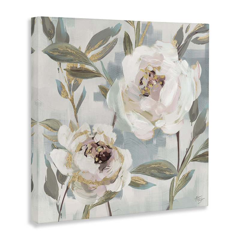  «White Peony Duo», art mural sur toile par Nina Blue, H 24 po x l 24 po