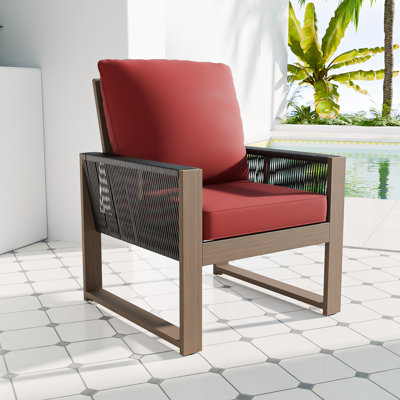 Brown Cedar Wood Dining Chair with Olefin Cushions for Outdoor, Patio