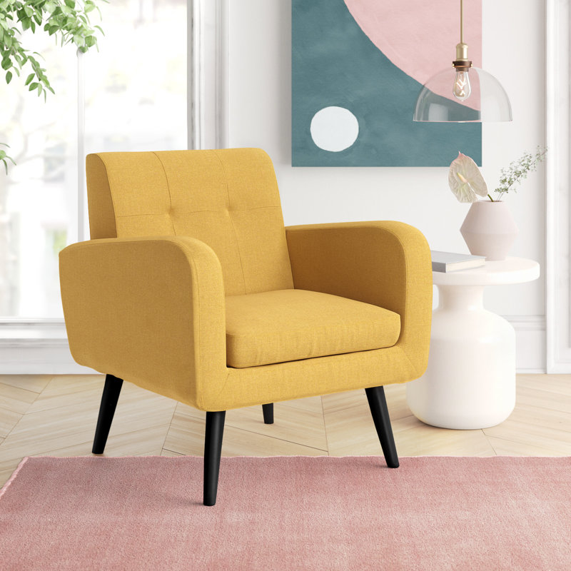 Almeda 29.75'' W Tufted Polyester Armchair with Solid Wood Legs, Yellow Polyester