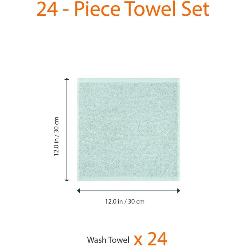 Face Towels For Bathroom, 100% Cotton  Absorbent Washcloth, Fast Drying - Salon Towel - 24 Pack, Ice Blue
