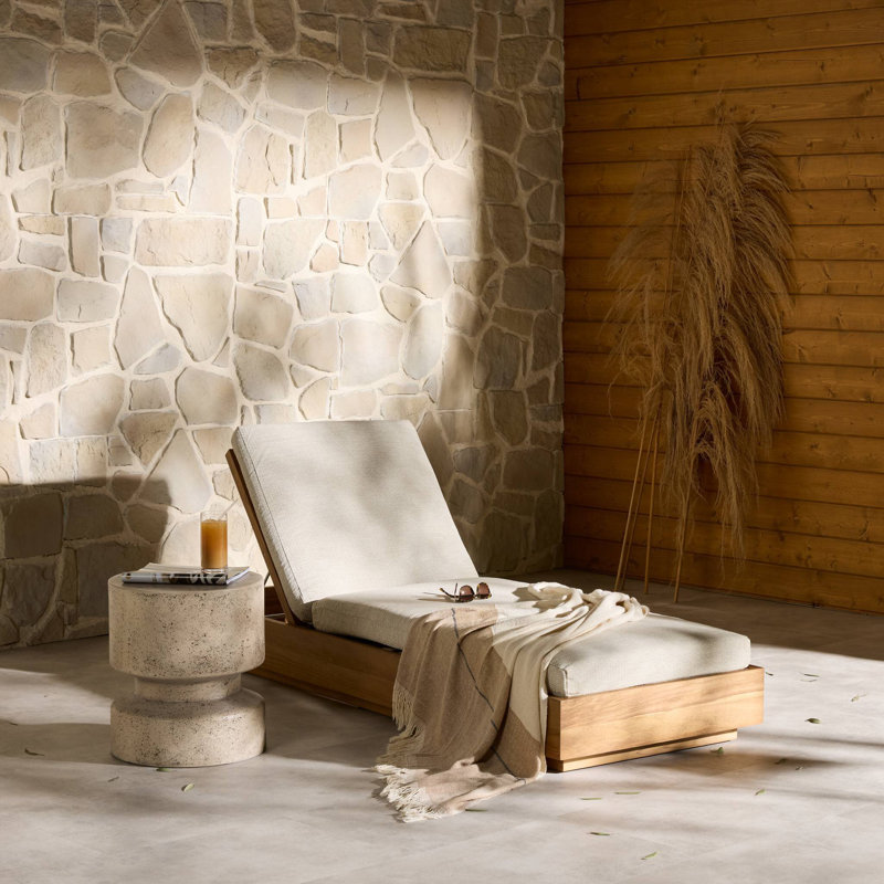 Kinta Outdoor Teak Chaise Lounge, Faye Sand